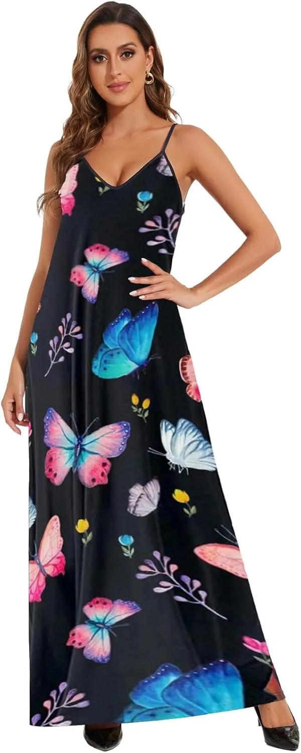 shengfan Plus Size Maxi Dresses Sundress for Women Loose Printed Adjustable African Beach Dress with Pockets