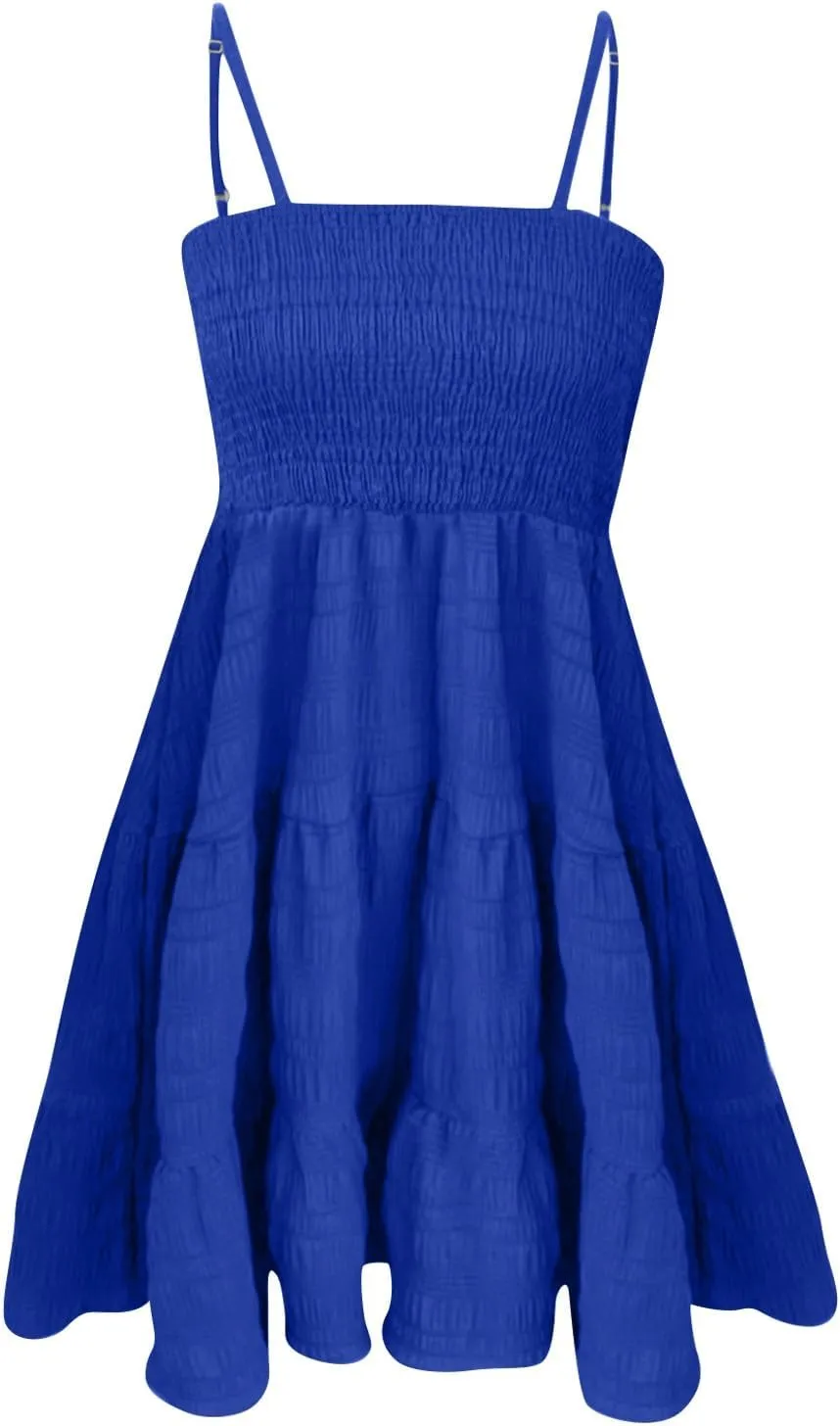 Short Summer Dresses for Women Ruffle Hem Spaghetti Strap Sundresses Casual Blackless Smocked Tiered Beach Dresses