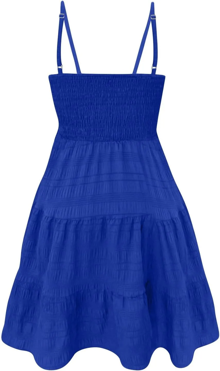 Short Summer Dresses for Women Ruffle Hem Spaghetti Strap Sundresses Casual Blackless Smocked Tiered Beach Dresses