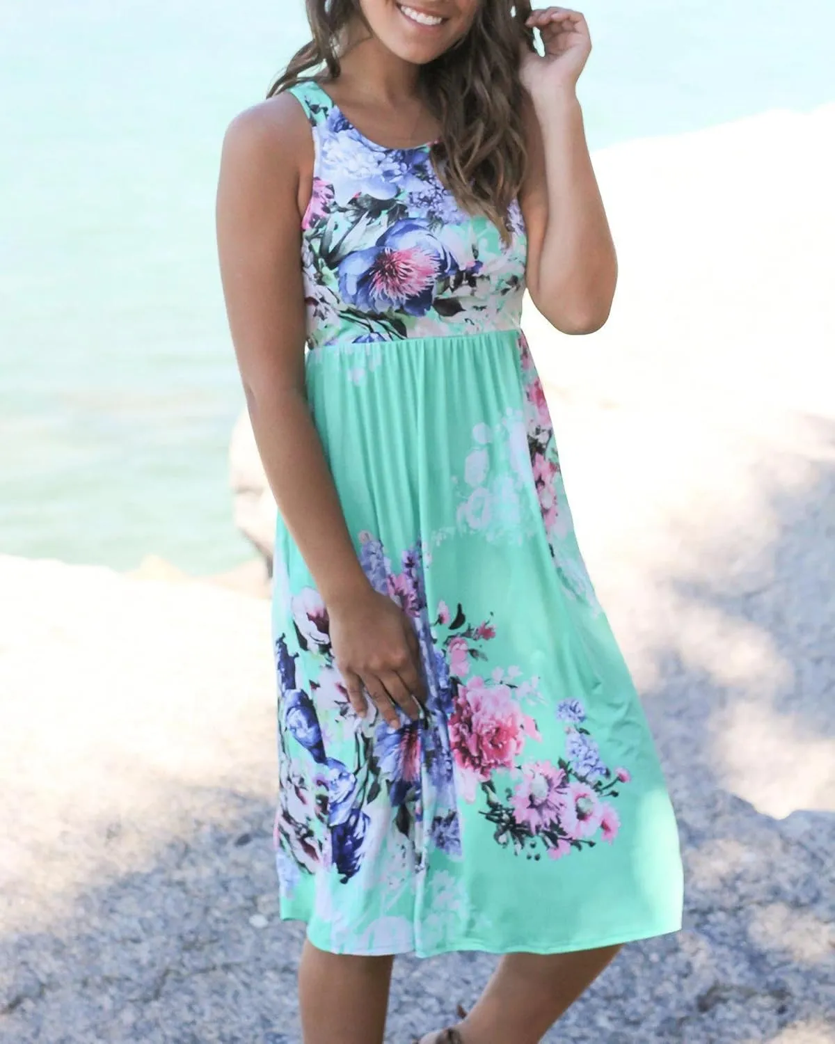 SimpleFun Womens Summer Sundresses Floral Sleeveless Beach Cover Up Tank Dress with Pockets