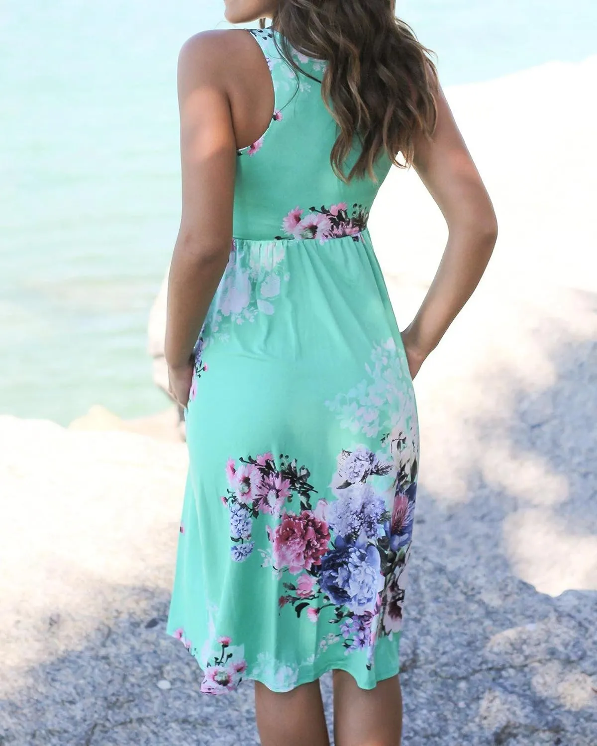 SimpleFun Womens Summer Sundresses Floral Sleeveless Beach Cover Up Tank Dress with Pockets