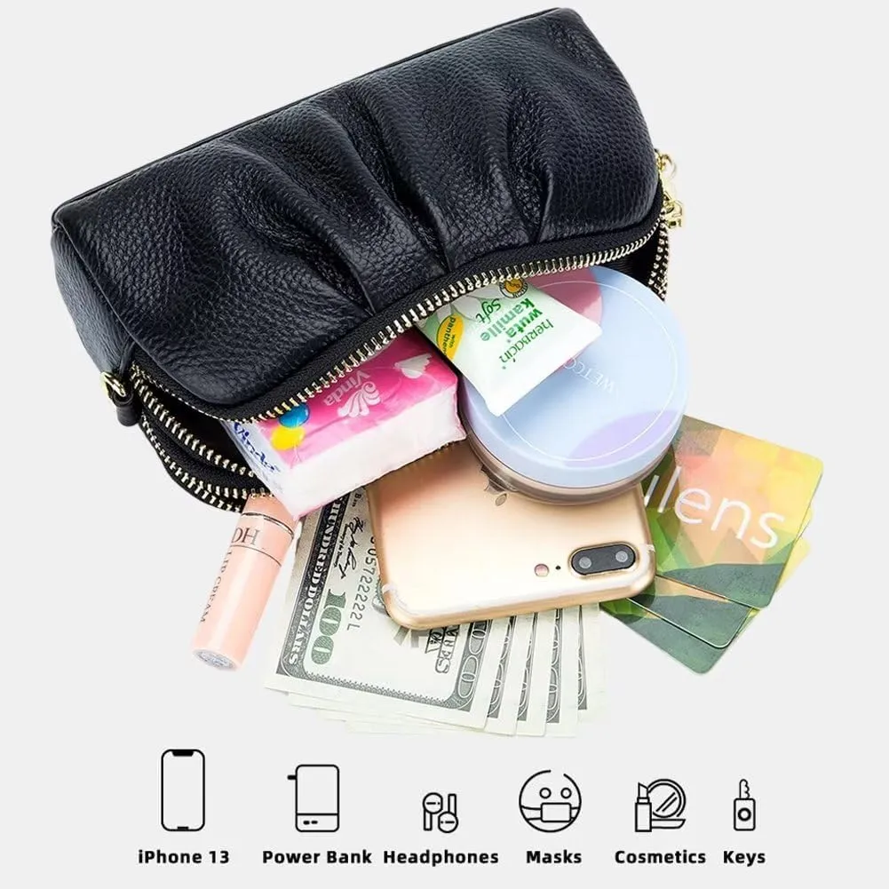 Small Wristlet Bag for Women Retro Genuine Leather Clutch Purse Roomy Travel Phone Wallet with Detachable Wrist Strap