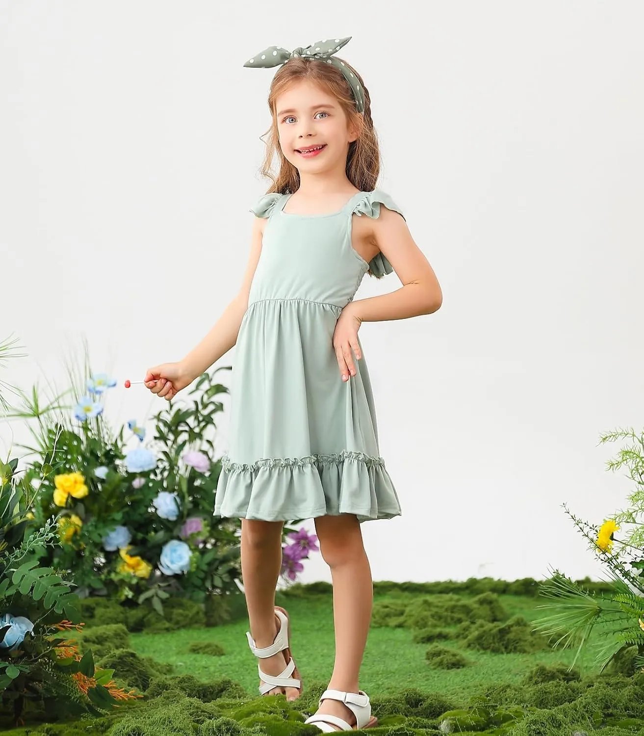 Smocked Dress Girls Solid Spring Summer Dresses for Toddler Sleeveless Sundress 2-6 Years