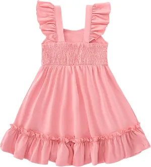 Smocked Dress Girls Solid Spring Summer Dresses for Toddler Sleeveless Sundress 2-6 Years
