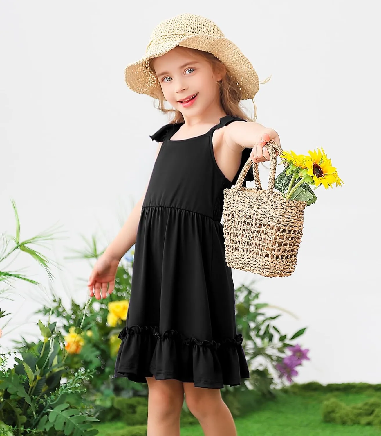Smocked Dress Girls Solid Spring Summer Dresses for Toddler Sleeveless Sundress 2-6 Years