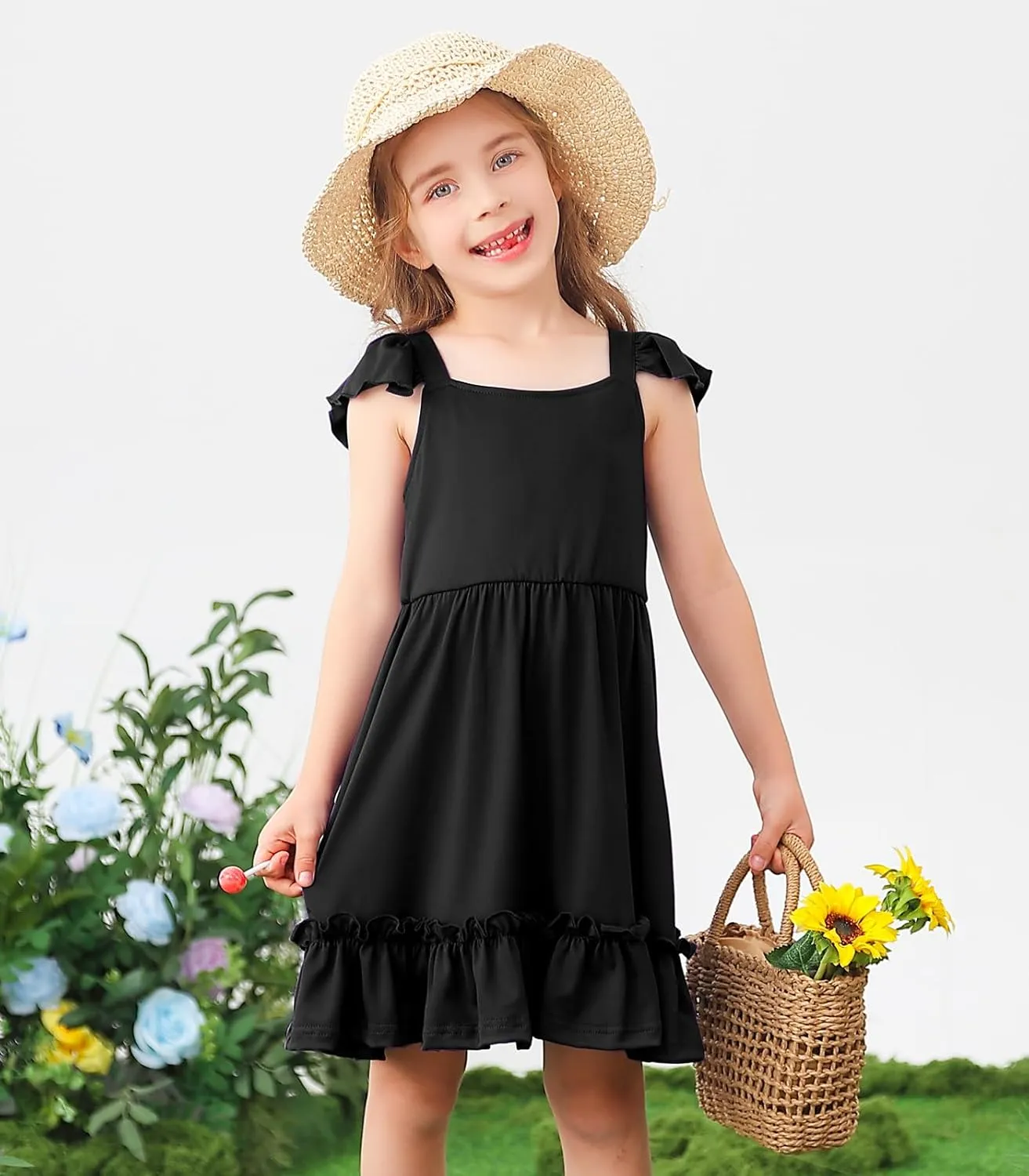 Smocked Dress Girls Solid Spring Summer Dresses for Toddler Sleeveless Sundress 2-6 Years