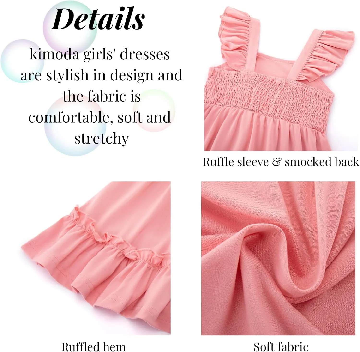 Smocked Dress Girls Solid Spring Summer Dresses for Toddler Sleeveless Sundress 2-6 Years