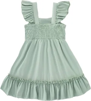 Smocked Dress Girls Solid Spring Summer Dresses for Toddler Sleeveless Sundress 2-6 Years