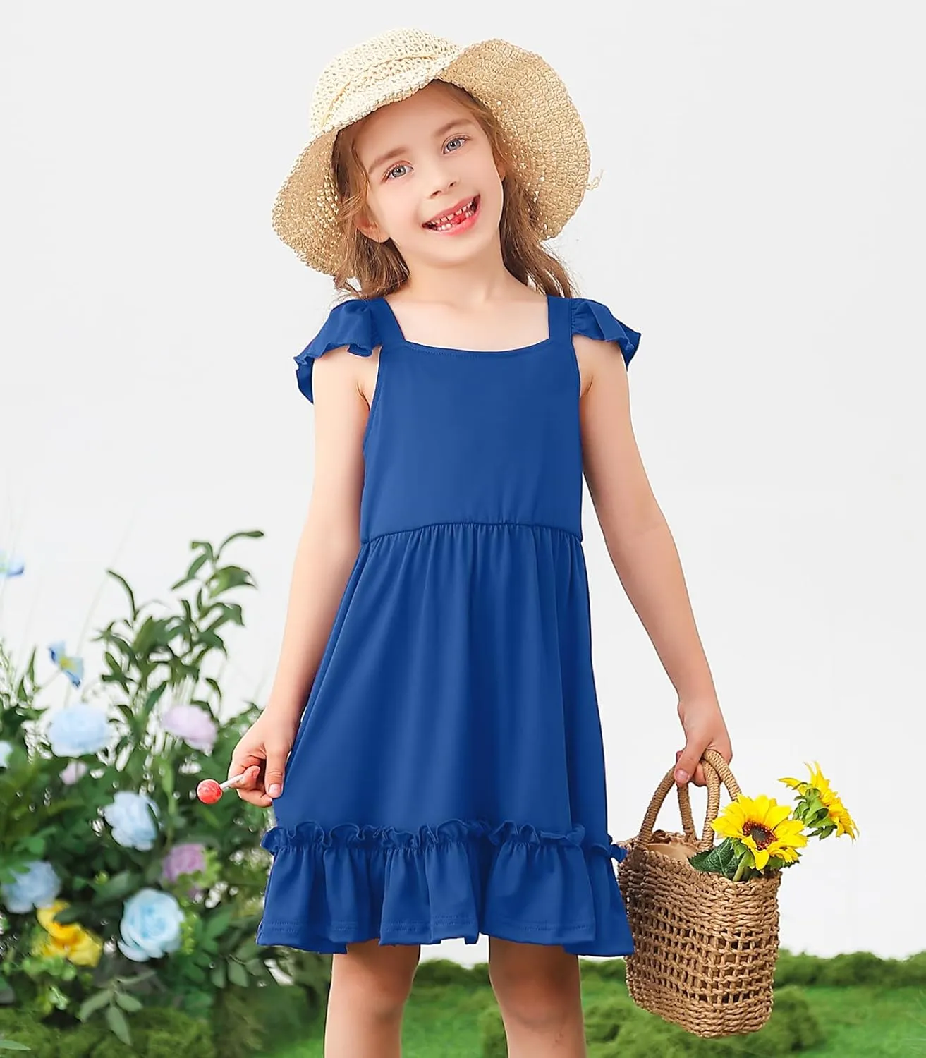 Smocked Dress Girls Solid Spring Summer Dresses for Toddler Sleeveless Sundress 2-6 Years