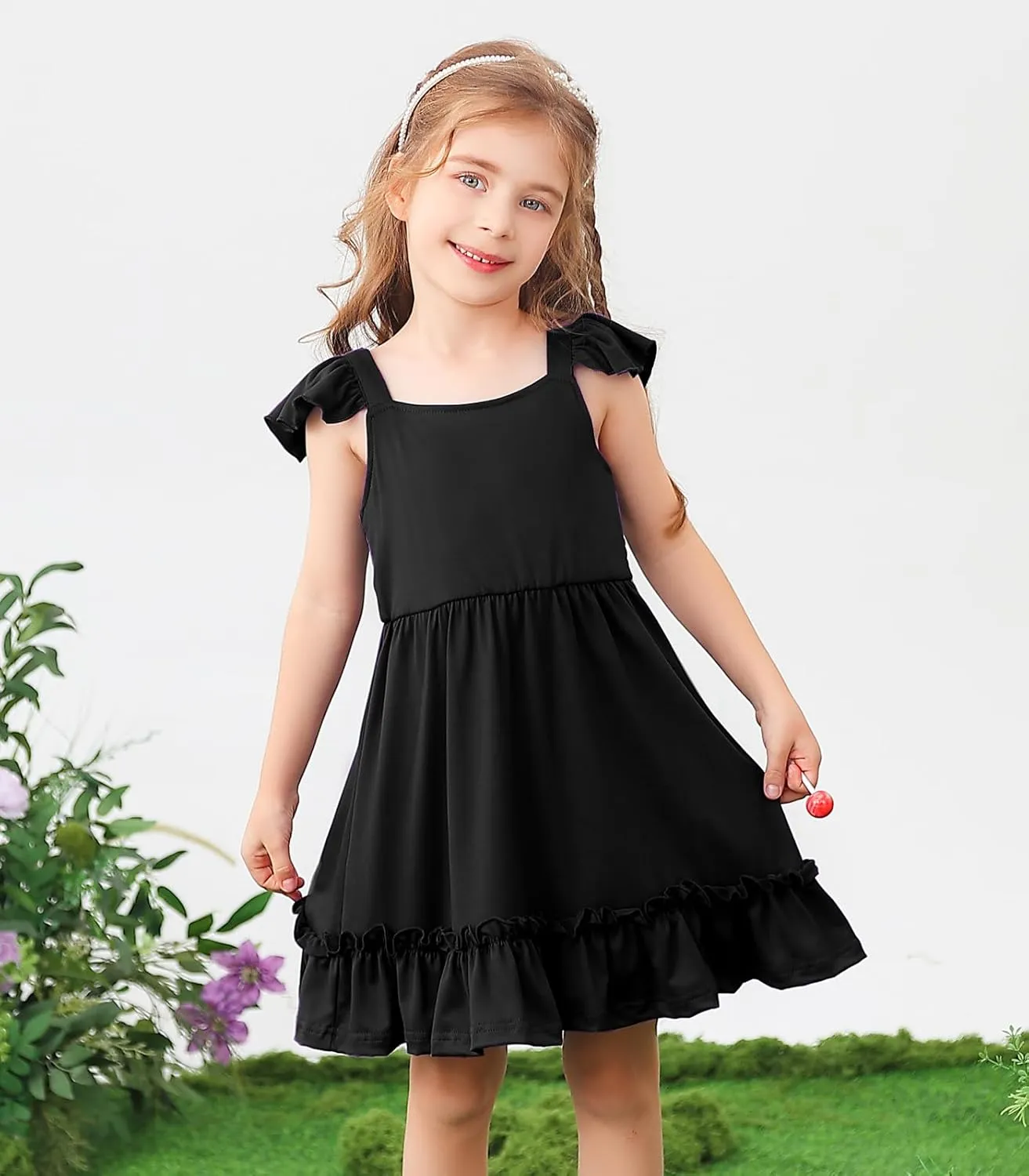 Smocked Dress Girls Solid Spring Summer Dresses for Toddler Sleeveless Sundress 2-6 Years