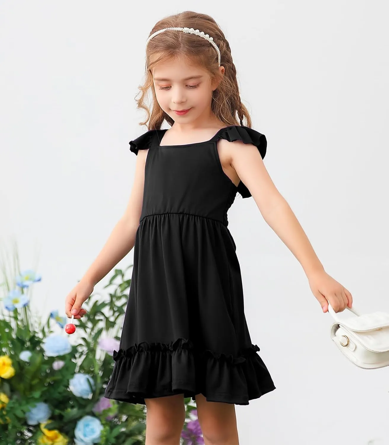 Smocked Dress Girls Solid Spring Summer Dresses for Toddler Sleeveless Sundress 2-6 Years