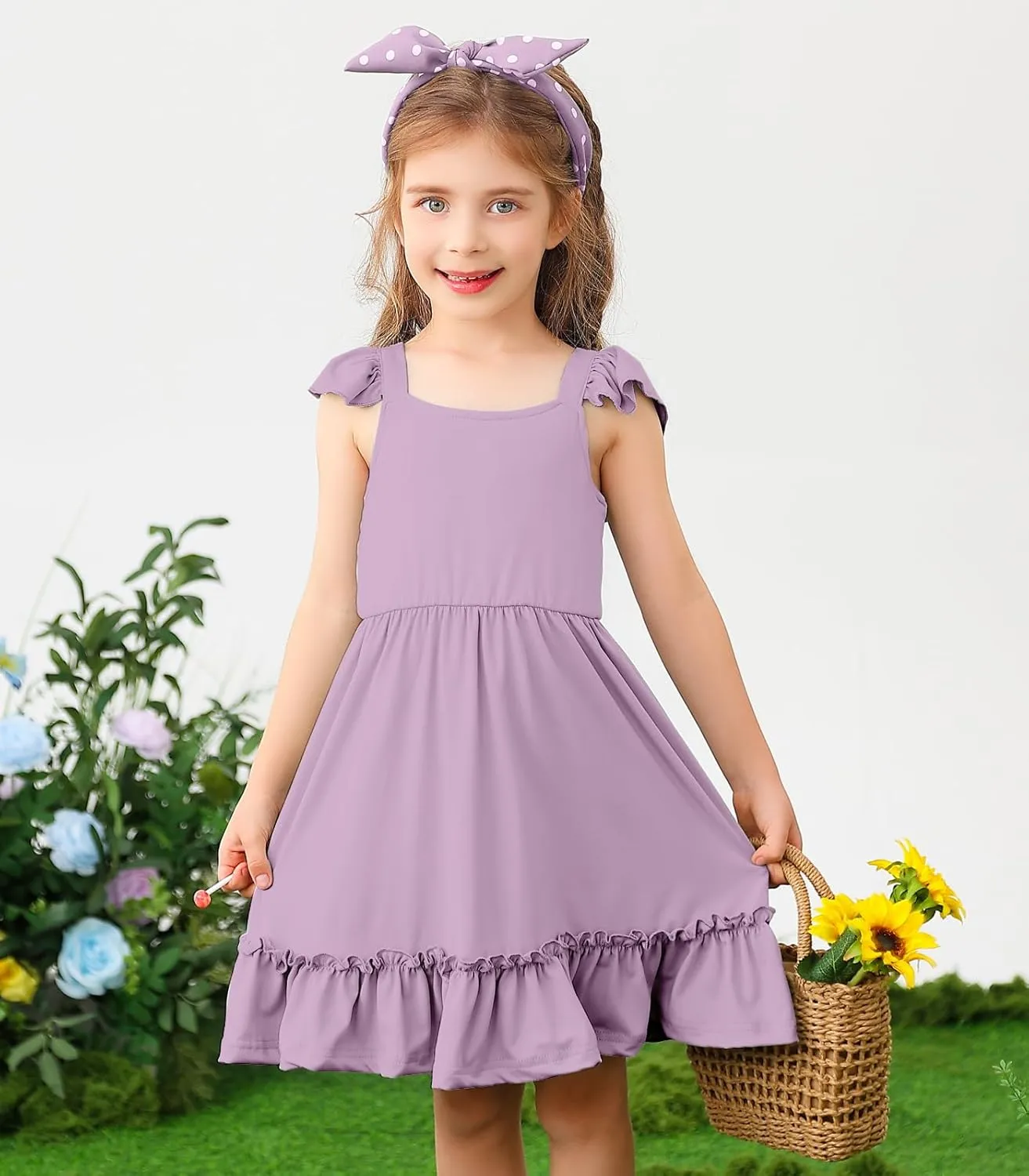 Smocked Dress Girls Solid Spring Summer Dresses for Toddler Sleeveless Sundress 2-6 Years