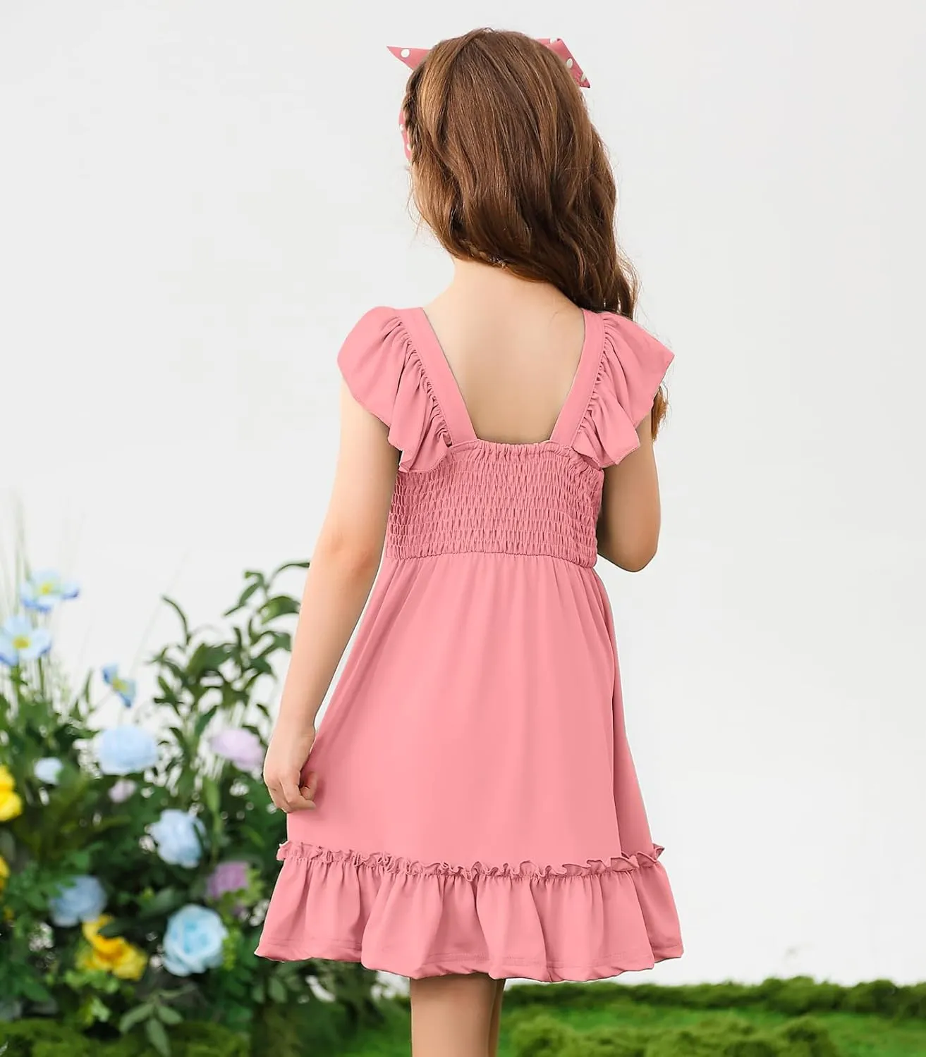 Smocked Dress Girls Solid Spring Summer Dresses for Toddler Sleeveless Sundress 2-6 Years