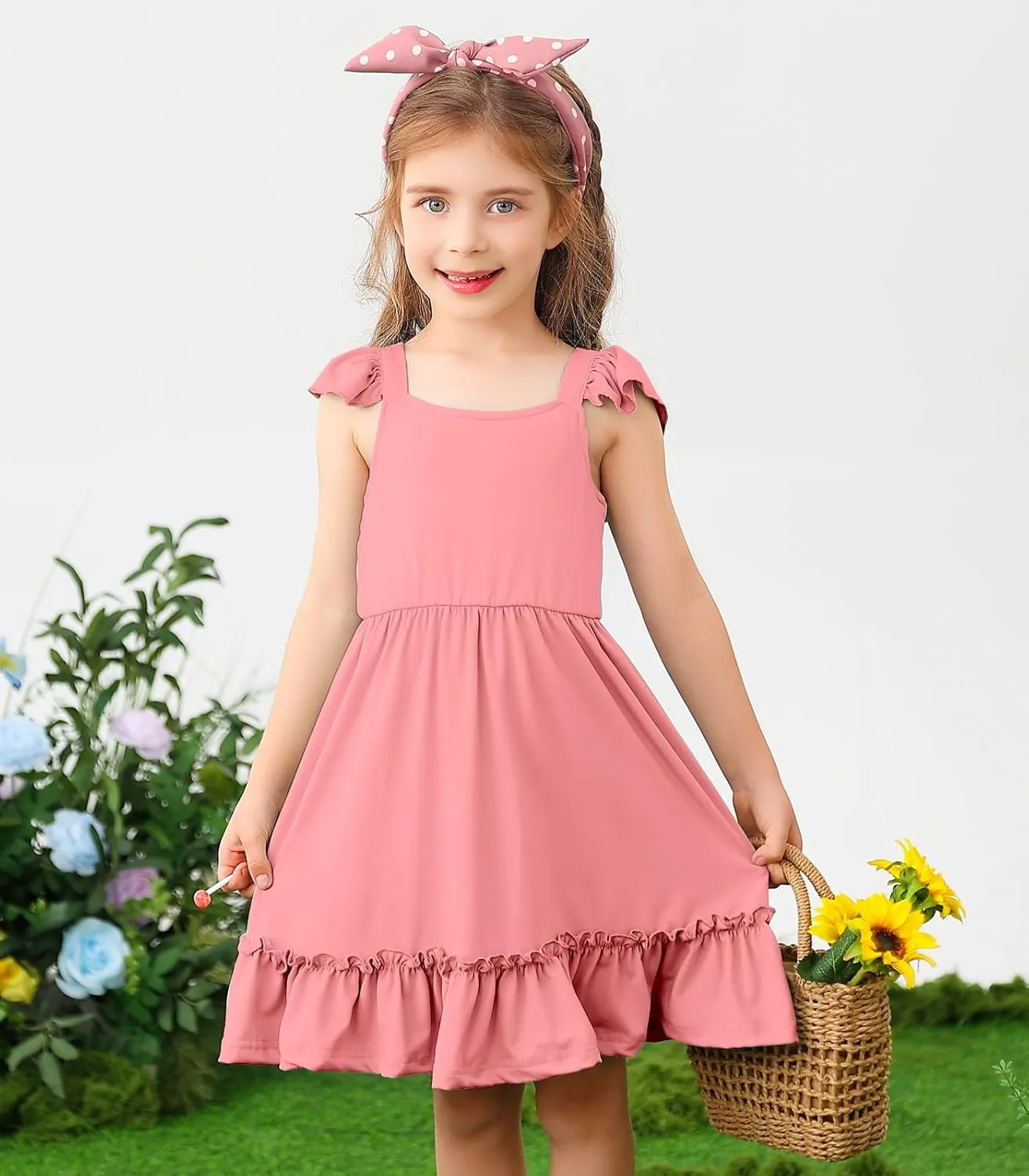 Smocked Dress Girls Solid Spring Summer Dresses for Toddler Sleeveless Sundress 2-6 Years