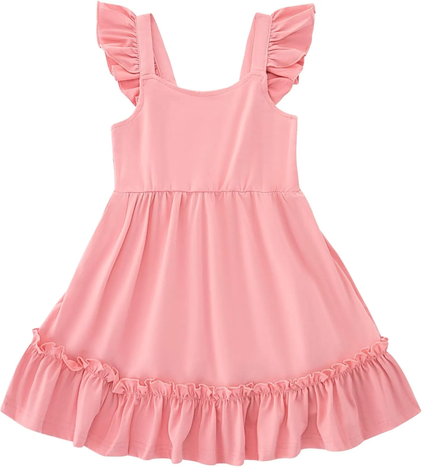 Smocked Dress Girls Solid Spring Summer Dresses for Toddler Sleeveless Sundress 2-6 Years