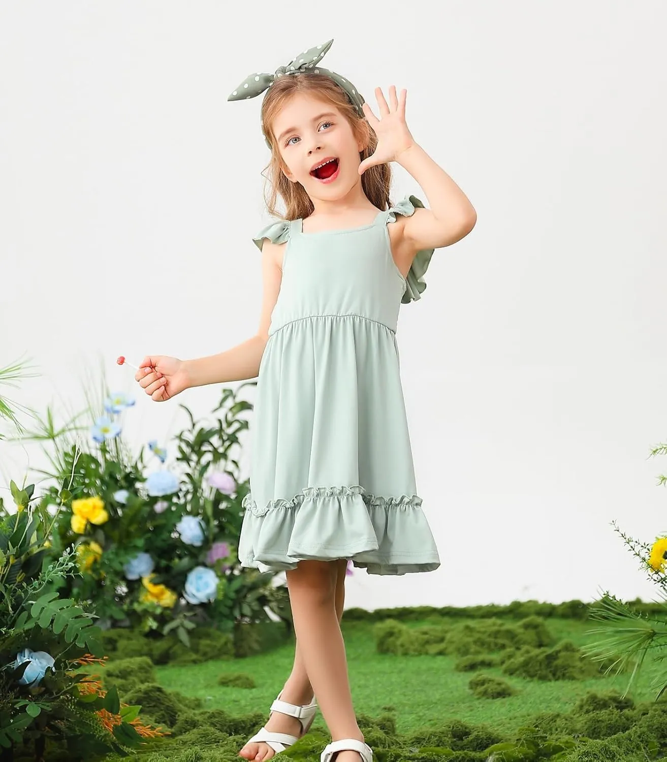 Smocked Dress Girls Solid Spring Summer Dresses for Toddler Sleeveless Sundress 2-6 Years