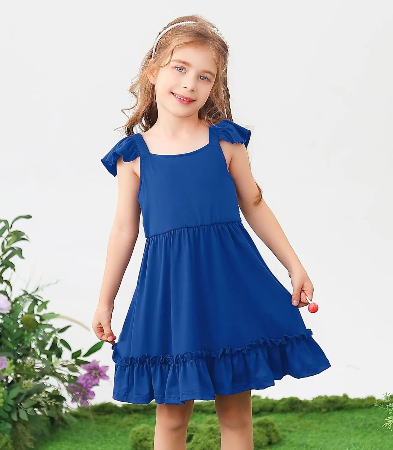 Smocked Dress Girls Solid Spring Summer Dresses for Toddler Sleeveless Sundress 2-6 Years