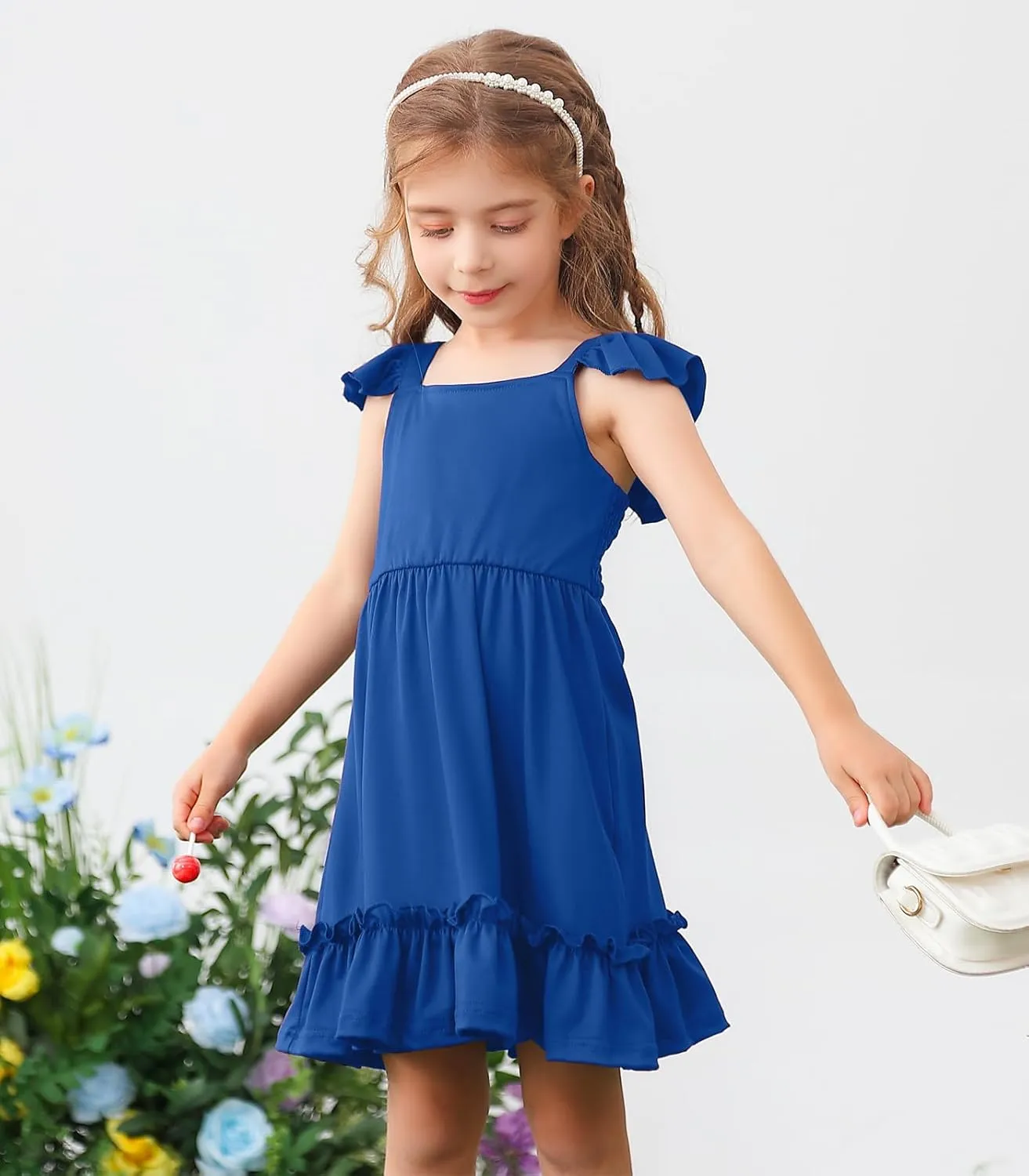 Smocked Dress Girls Solid Spring Summer Dresses for Toddler Sleeveless Sundress 2-6 Years