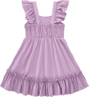 Smocked Dress Girls Solid Spring Summer Dresses for Toddler Sleeveless Sundress 2-6 Years