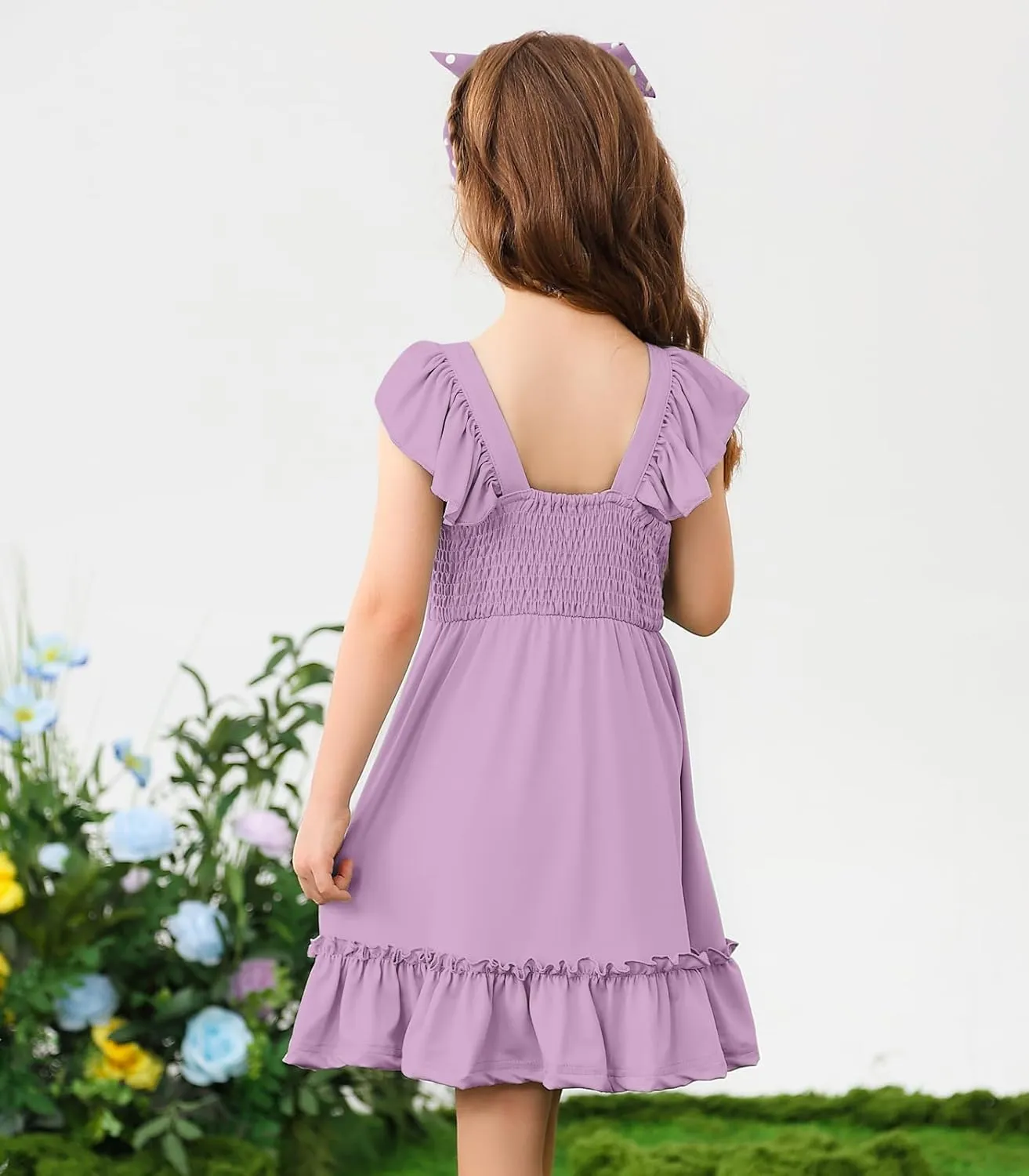Smocked Dress Girls Solid Spring Summer Dresses for Toddler Sleeveless Sundress 2-6 Years