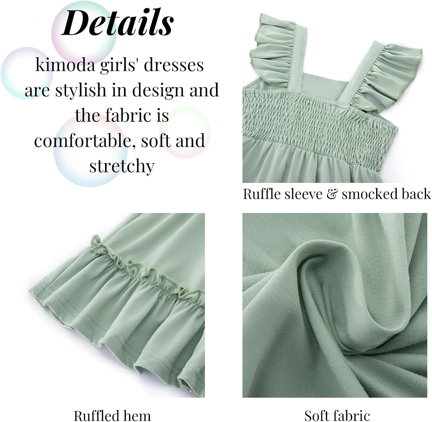 Smocked Dress Girls Solid Spring Summer Dresses for Toddler Sleeveless Sundress 2-6 Years