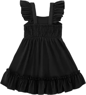 Smocked Dress Girls Solid Spring Summer Dresses for Toddler Sleeveless Sundress 2-6 Years