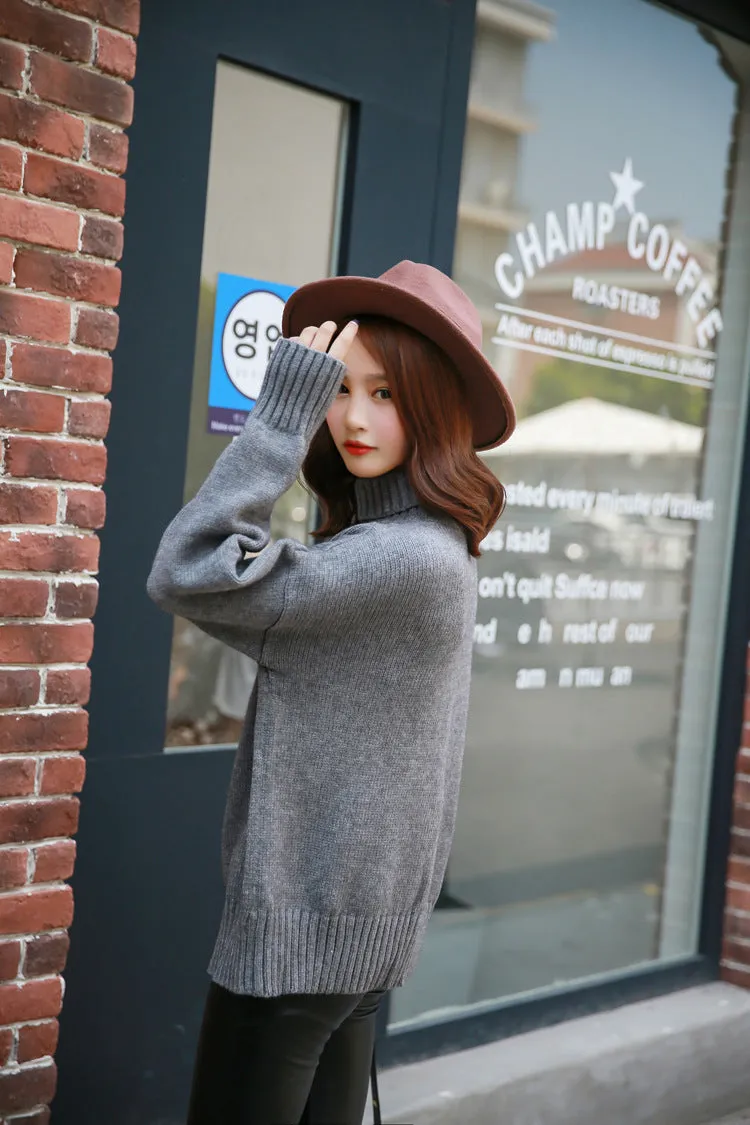Solid Color Loose High Neck Knit Pullover Sweater