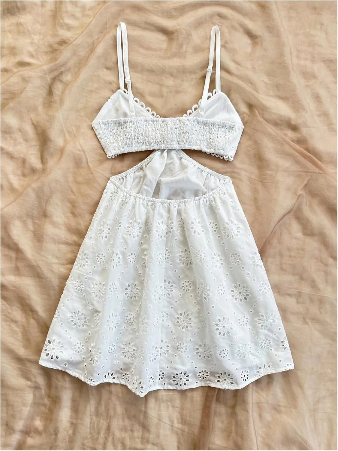 SOLY HUX Women's Sundresses Hollow Out Lace Summer Flowy Cami Dress Going Out Beach Mini Dresses