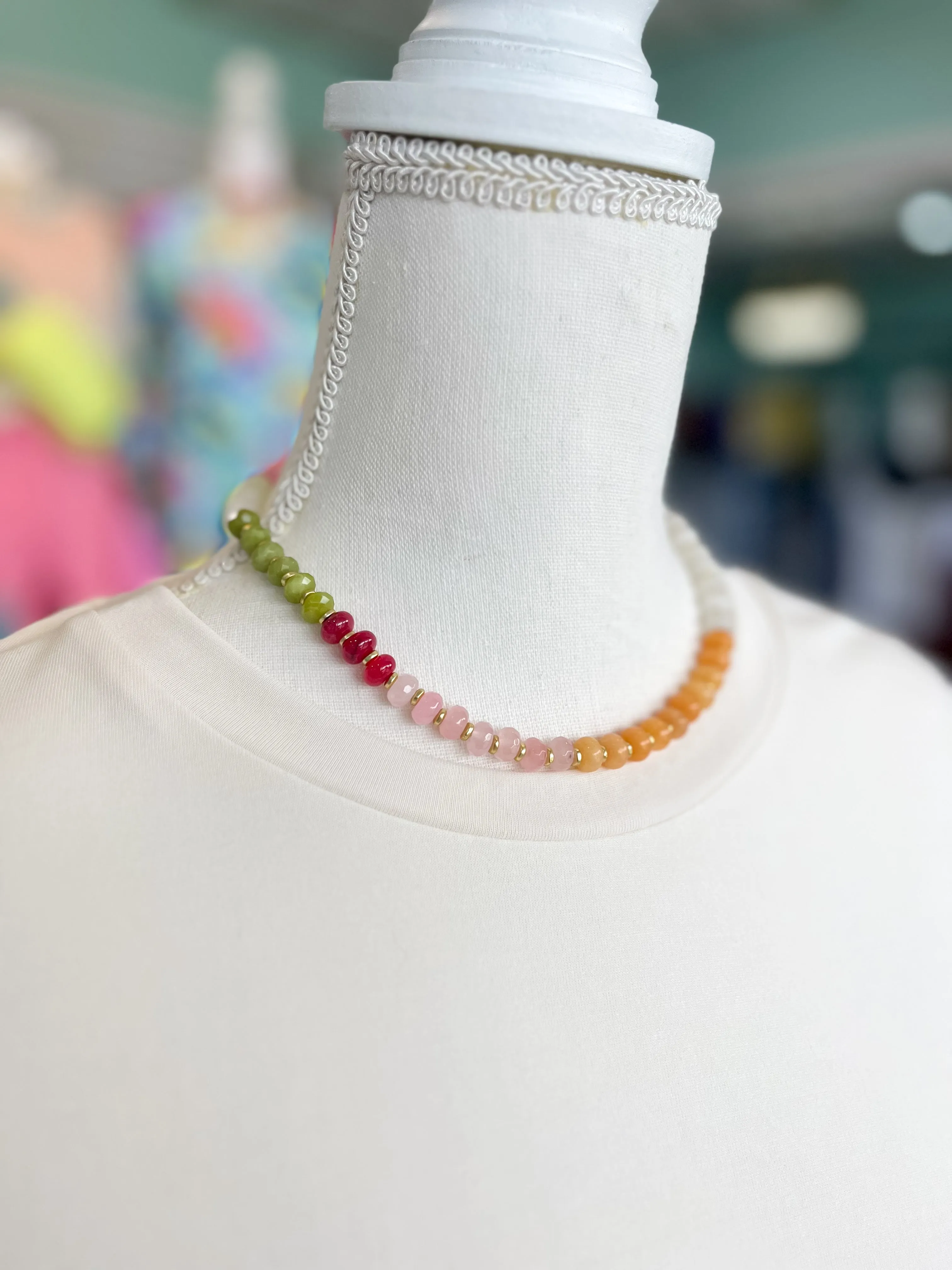 Spartina Sawyer Stone 17” Pink & Green Stone Necklace