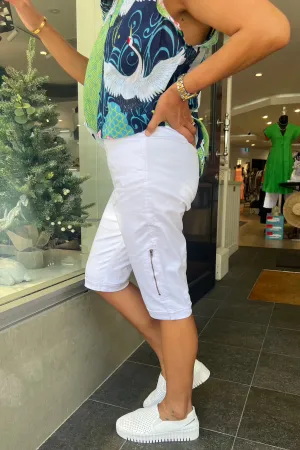 Stretch Shorts with Zip Detail - White - CL13