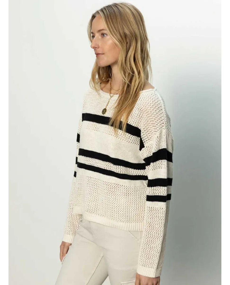 Stripe Open Sweater Natural Black
