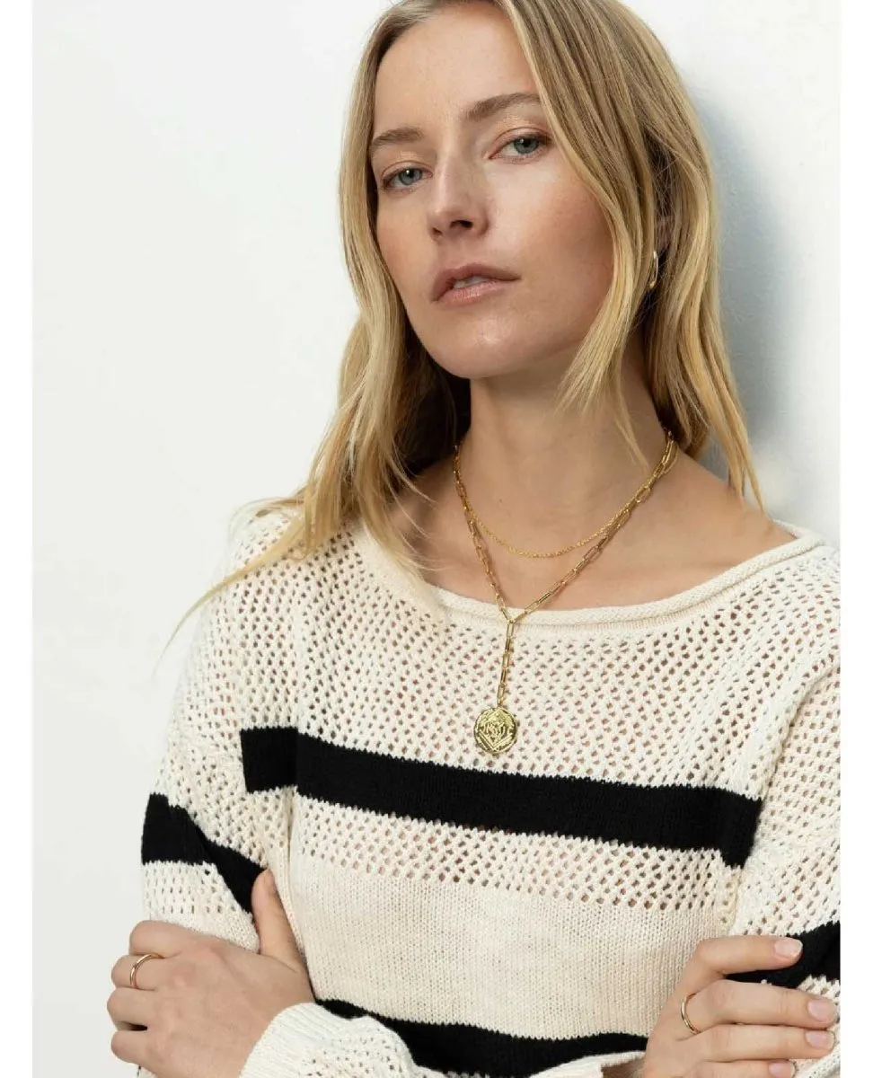 Stripe Open Sweater Natural Black