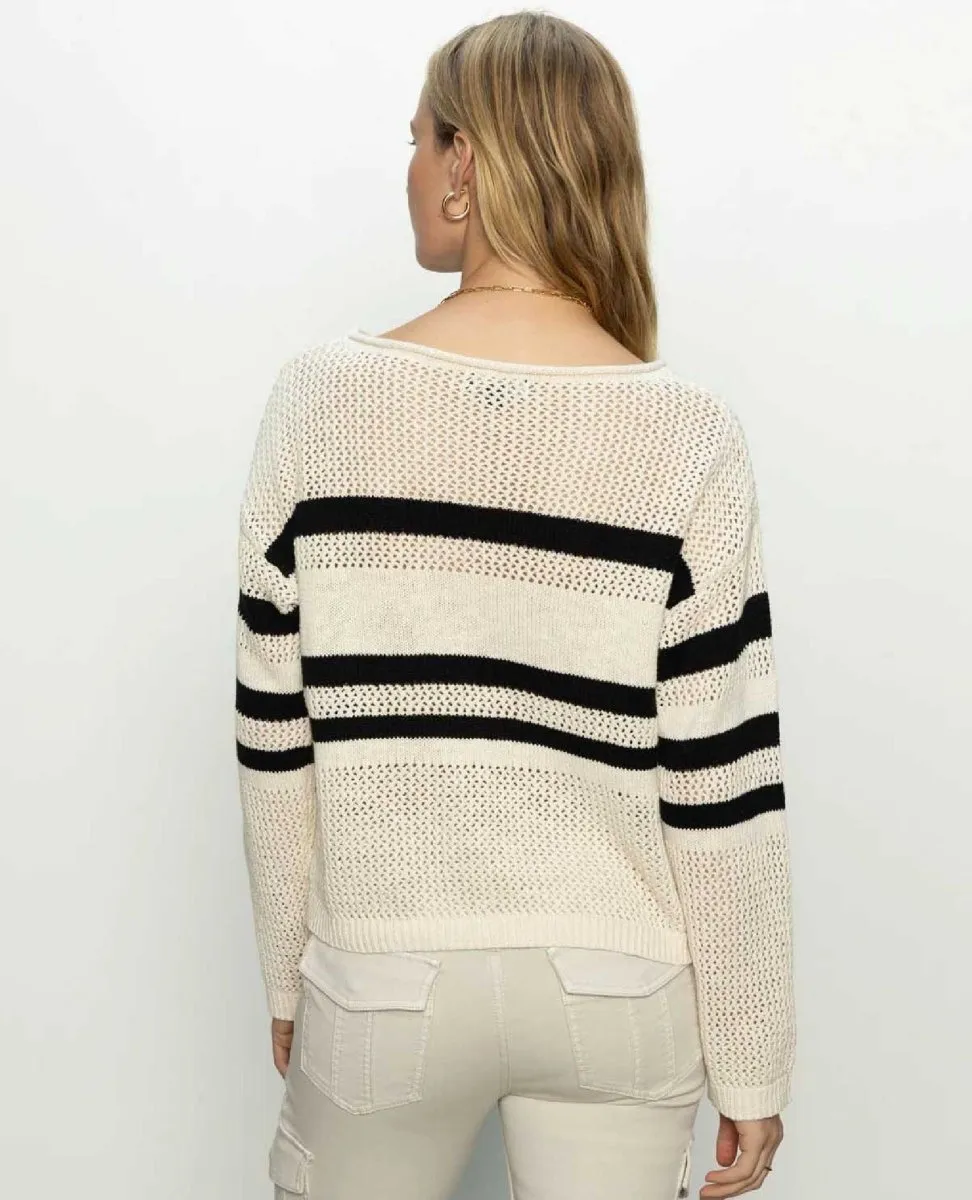 Stripe Open Sweater Natural Black