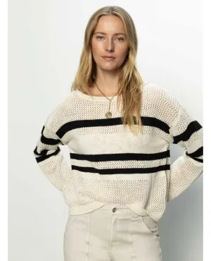 Stripe Open Sweater Natural Black