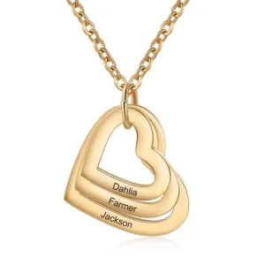 Stylish Heart Pendant Necklace for Women, Personalized 3 Name Engravings, Stainless Steel Jewellery for Women
