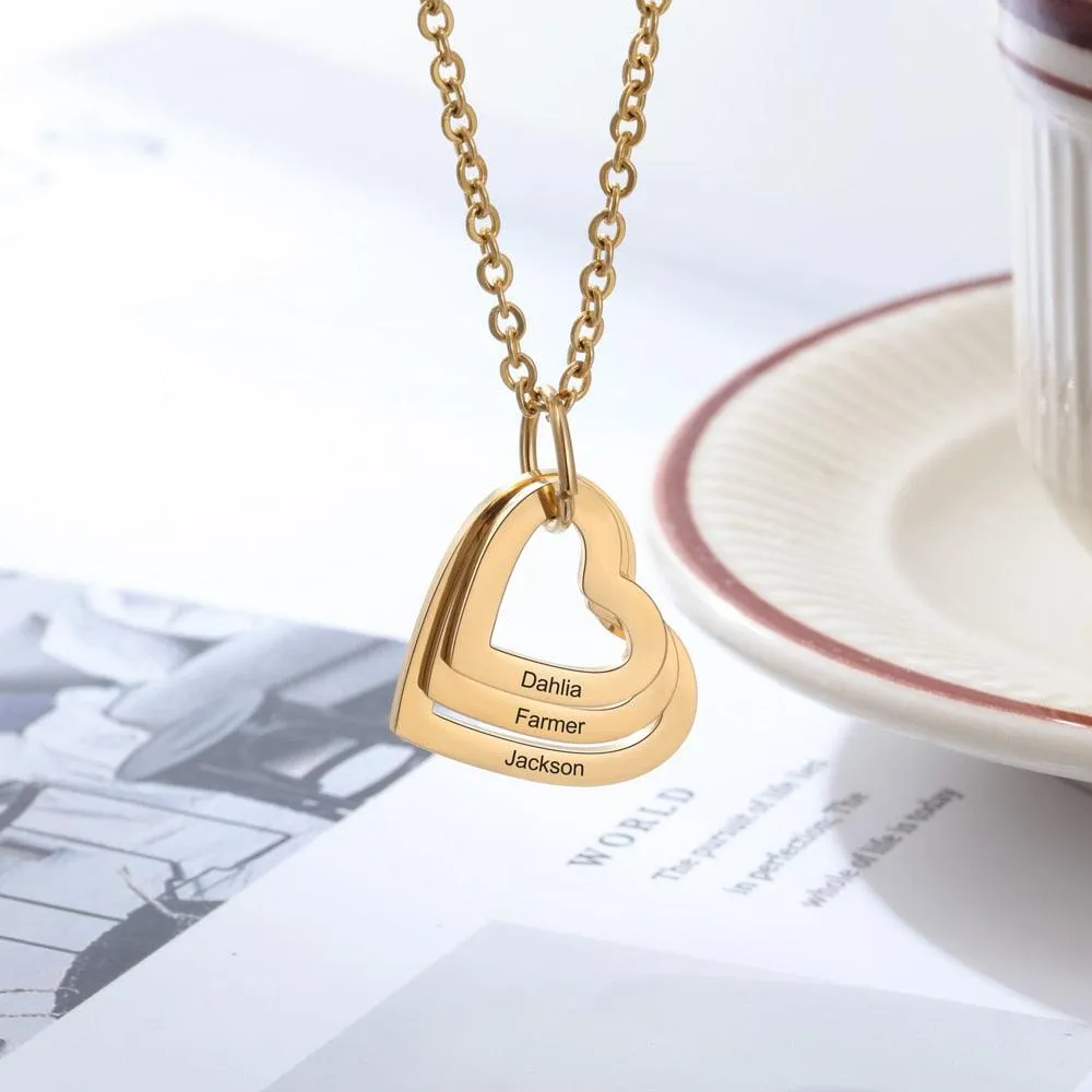 Stylish Heart Pendant Necklace for Women, Personalized 3 Name Engravings, Stainless Steel Jewellery for Women