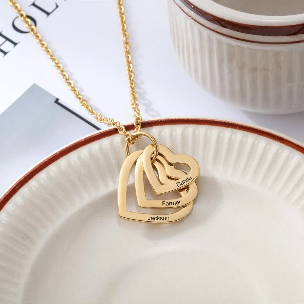 Stylish Heart Pendant Necklace for Women, Personalized 3 Name Engravings, Stainless Steel Jewellery for Women