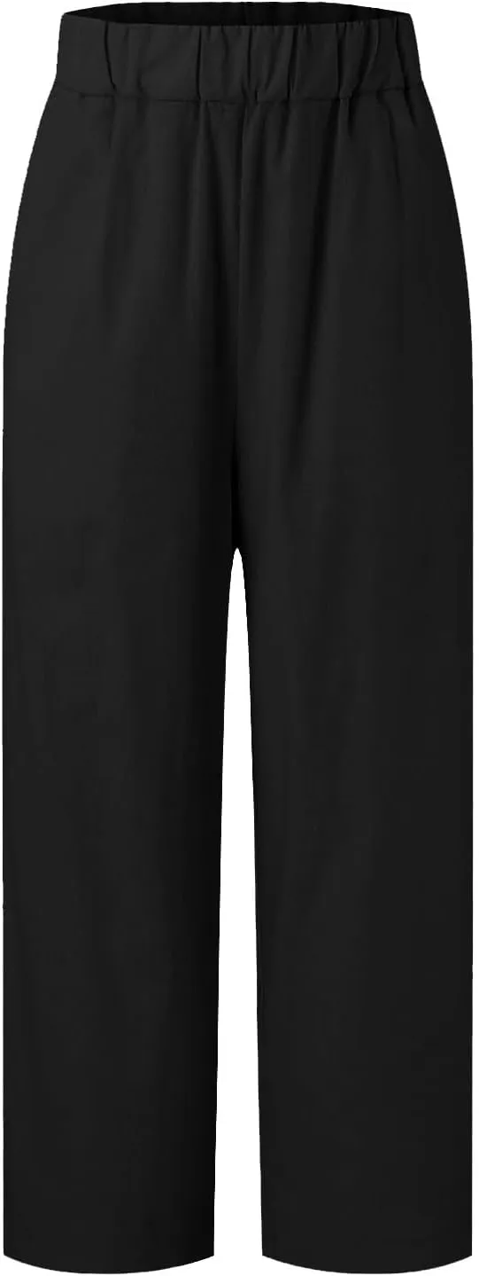 Summer Casual Pants for Women Wide Leg Trousers Elastic Waist Lightweight Linen Blend High Waist Design Cozy