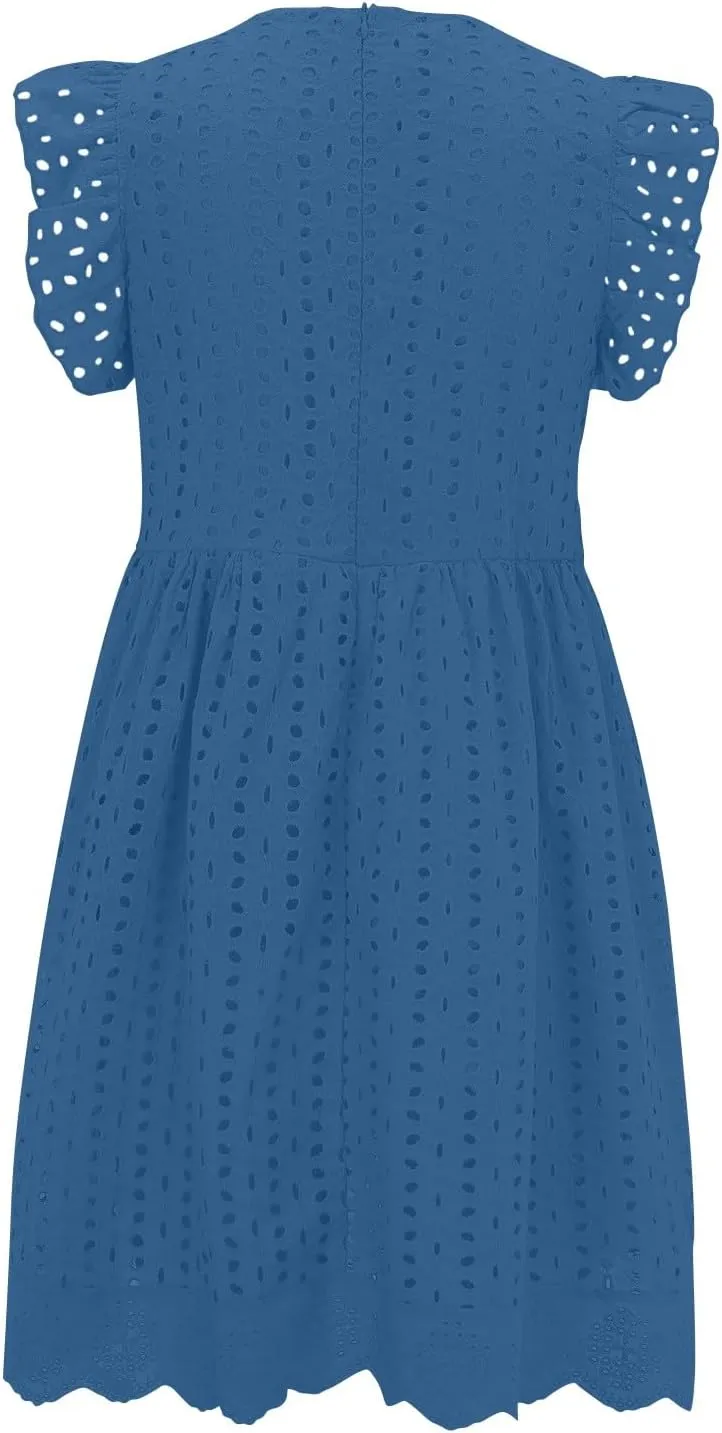 Summer Dresses for Women 2024 Casual Sleeveless V Neck Ruffle Beach Vacation Sundresses Cute Flowy Mini Dress