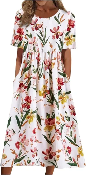 Summer Dresses for Women 2024 Womens Button Down Shirt Dress Short Puffy Sleeve Tiered Ruffle Flowy Long Maxi Dresses