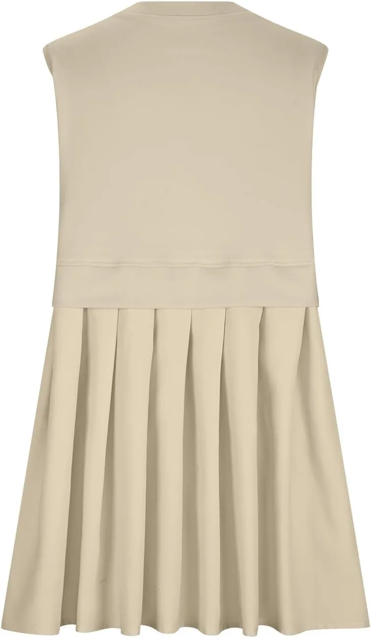 Summer Dresses for Women 2025 Casual Crew Neck Sleeveless Tank Mini Dress Color Block Ruffle Flowy Sundresses