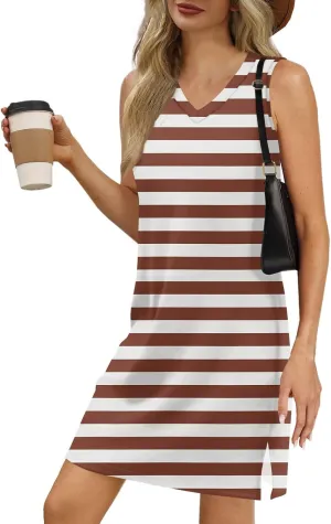 Summer Dresses for Women 2025 Casual Floral Sundresses Sleeveless T Shirt Dresses Beach Loose Tank Dress with Split