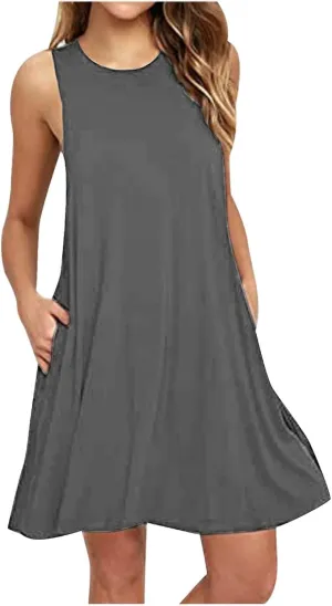 Summer Dresses for Women 2025 Casual Sleeveless Flowy Midi Tank Dress Plus Size Baggy Comfy Beach Vacation Sundresses