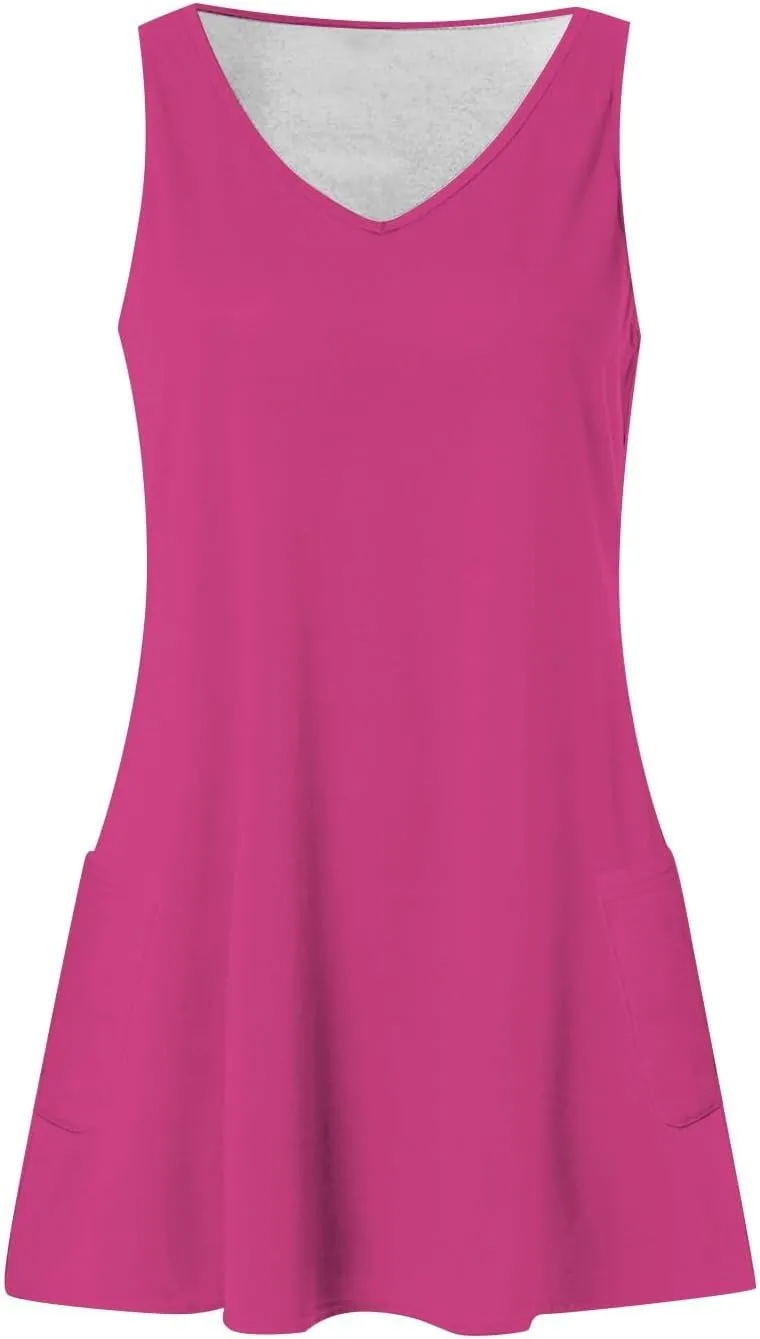Summer Dresses for Women 2025 Casual V Neck Sleeveless Sundresses Hawaiian Plus Size Tank Dress with Pockets