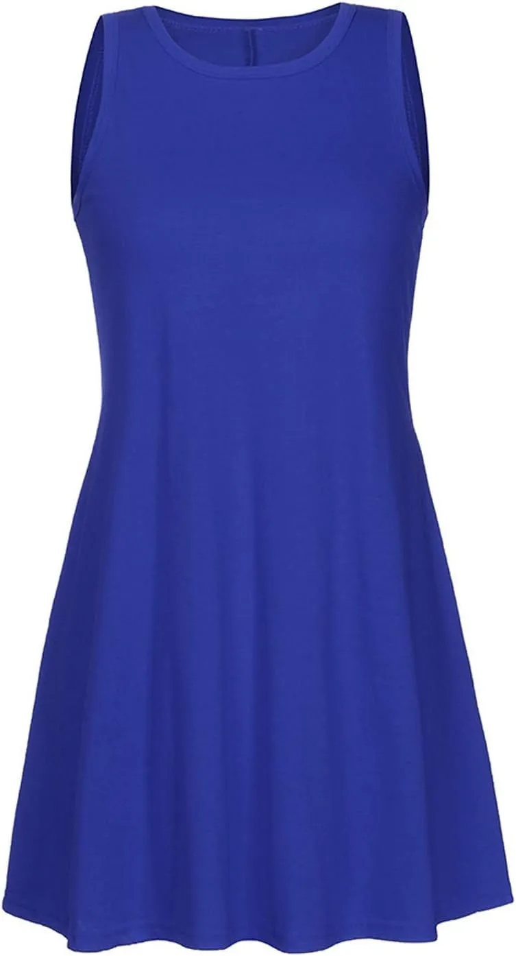 Summer Dresses for Women 2025 Sleeveless Mini Sundresses Crewneck Swing Dress Trendy Vacation Beach Dress with Pockets