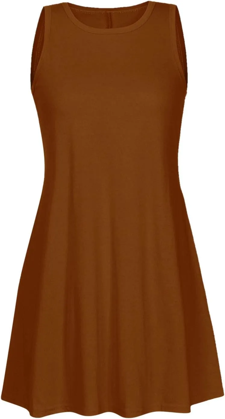 Summer Dresses for Women 2025 Sleeveless Mini Sundresses Crewneck Swing Dress Trendy Vacation Beach Dress with Pockets
