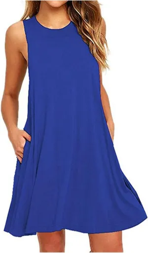 Summer Dresses for Women 2025 Sleeveless Mini Sundresses Crewneck Swing Dress Trendy Vacation Beach Dress with Pockets