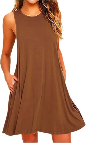 Summer Dresses for Women 2025 Sleeveless Mini Sundresses Crewneck Swing Dress Trendy Vacation Beach Dress with Pockets