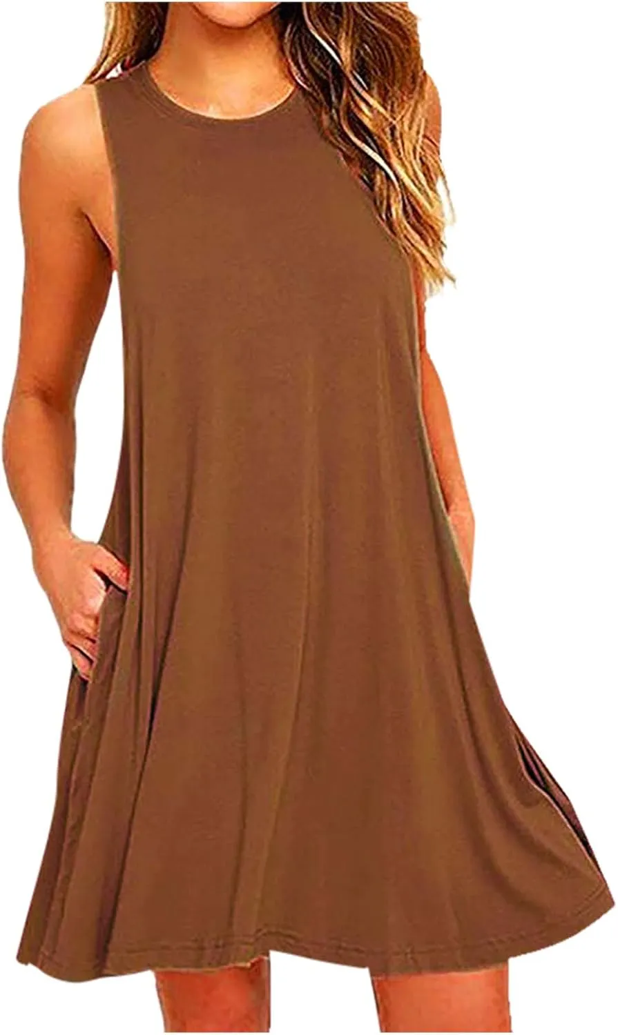 Summer Dresses for Women 2025 Sleeveless Mini Sundresses Crewneck Swing Dress Trendy Vacation Beach Dress with Pockets