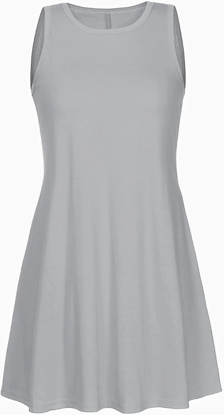 Summer Dresses for Women 2025 Sleeveless Mini Sundresses Crewneck Swing Dress Trendy Vacation Beach Dress with Pockets